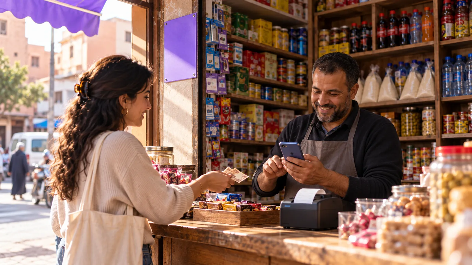 Une cliente envoie de l'argent chez son commerçant Walycash